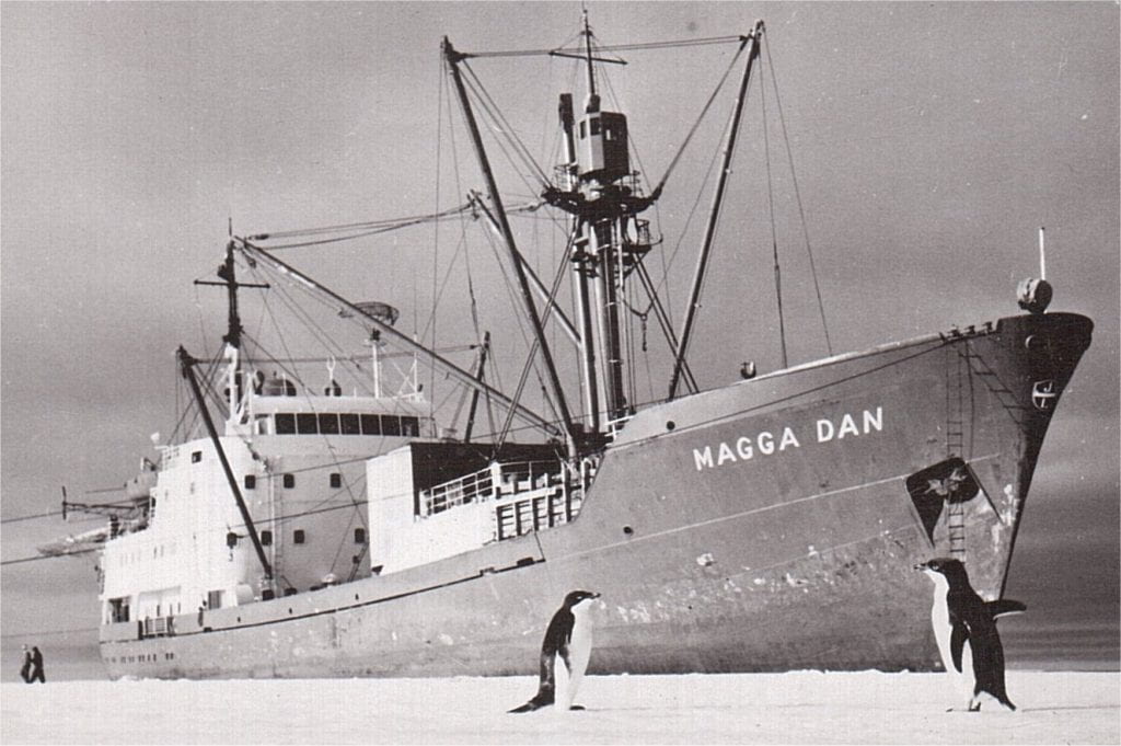 The Magga Dan tied up at McMurdo Sound, 1968
